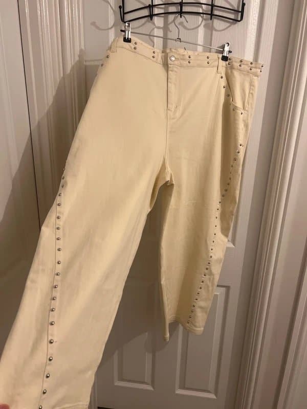 Never Fully Dressed Never Fully dressed cream Studded barrel-leg jeans size 24 RRP £130