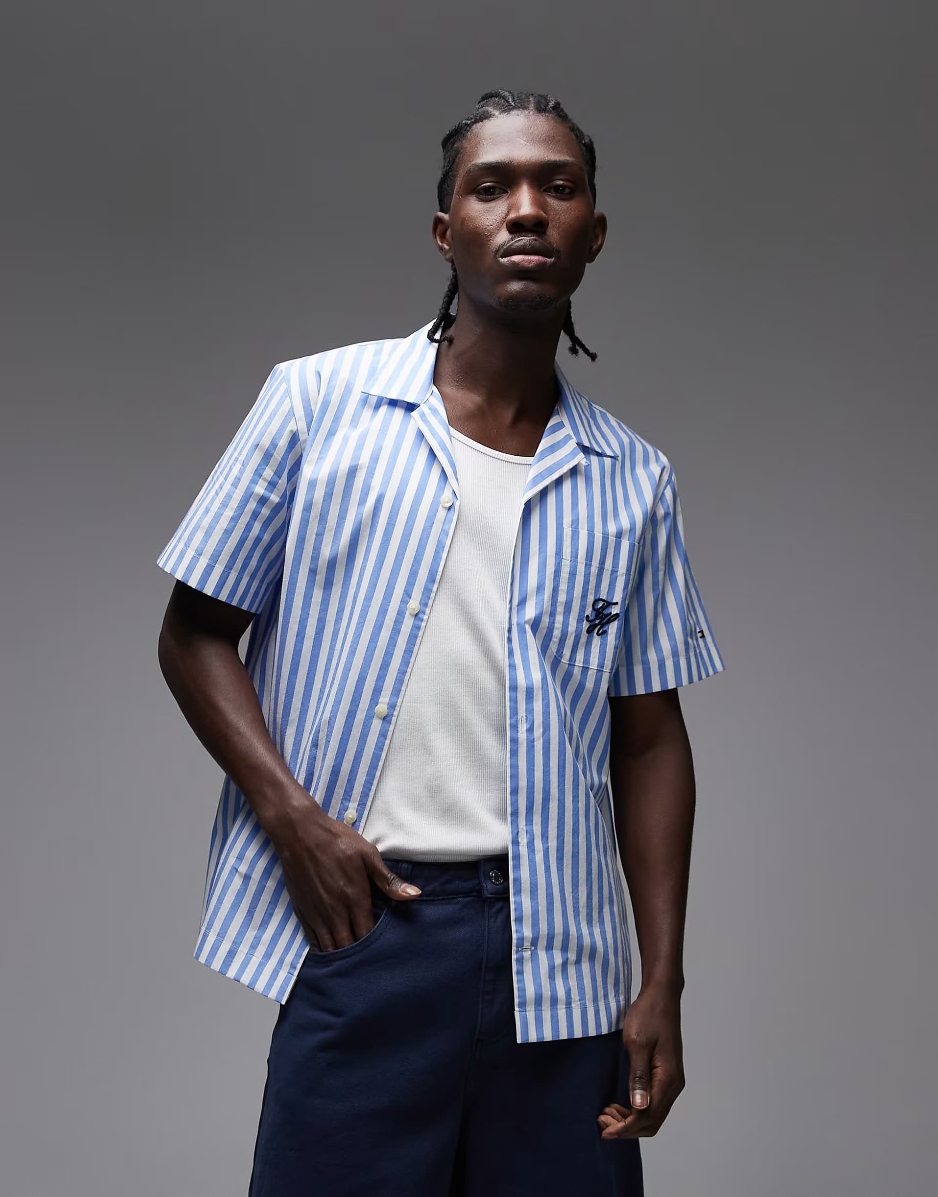 ASOS Tommy Hilfiger paper touch short sleeve shirt in blue stripe