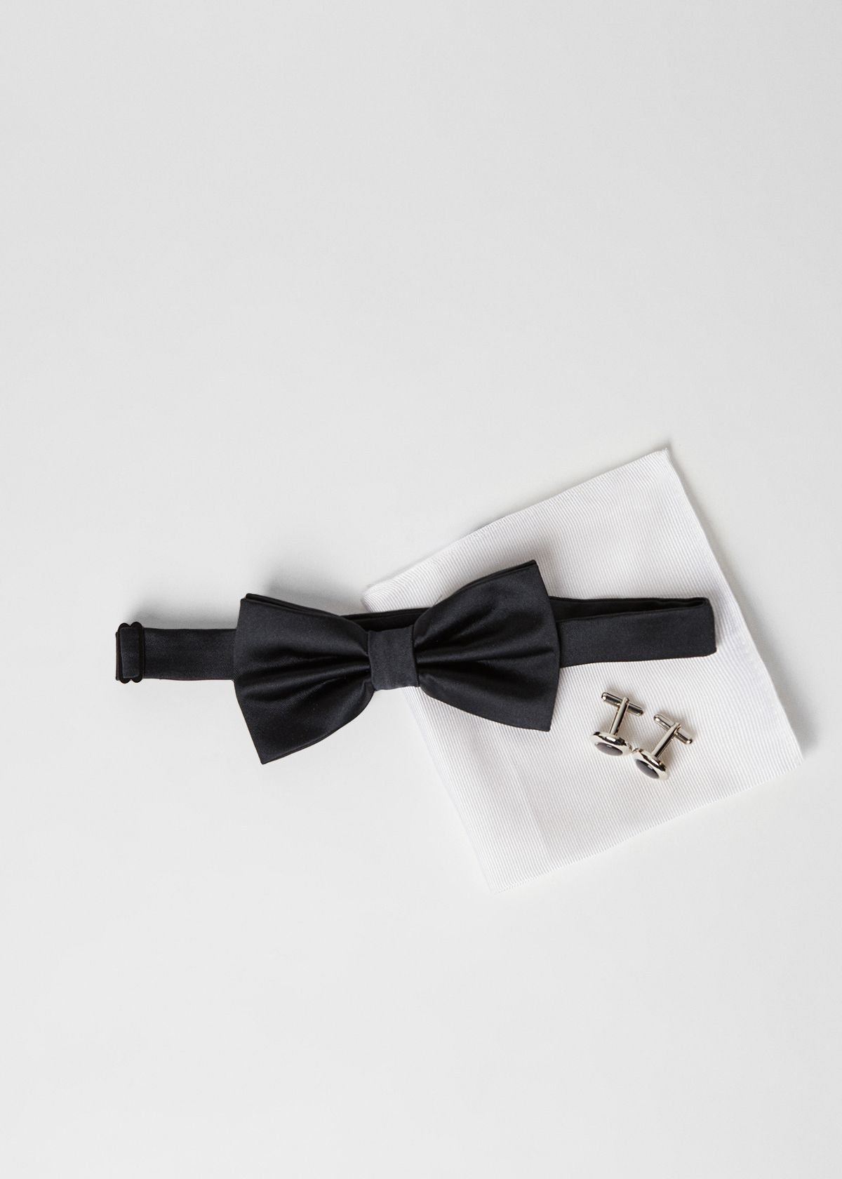 Burton Burton Men's Black Bow Tie, Silk Pocket Square & Cufflink Set - 2
