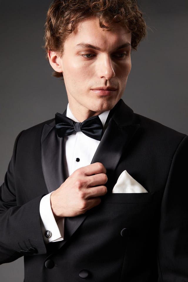Burton Burton Men's Black Bow Tie, Silk Pocket Square & Cufflink Set - 2