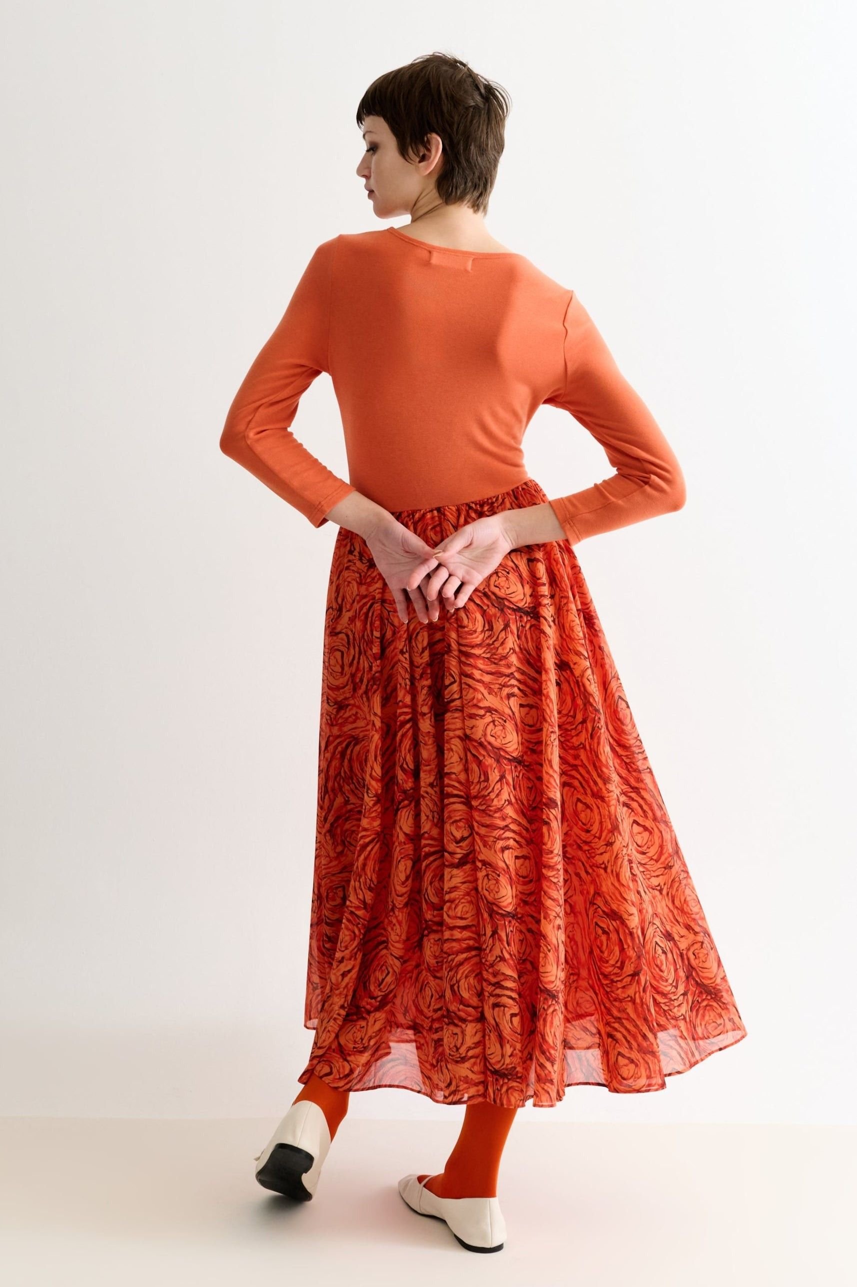 Louche Louche Women's Huxley Rosechild Jersey Top Circle Skirt Midi Dress - Apricot in Orange - 4