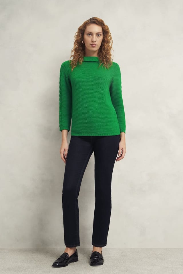 Hobbs London Hobbs London Women's Camilla Cable Sleeve Cowl Neck Jumper in Emerald - 3