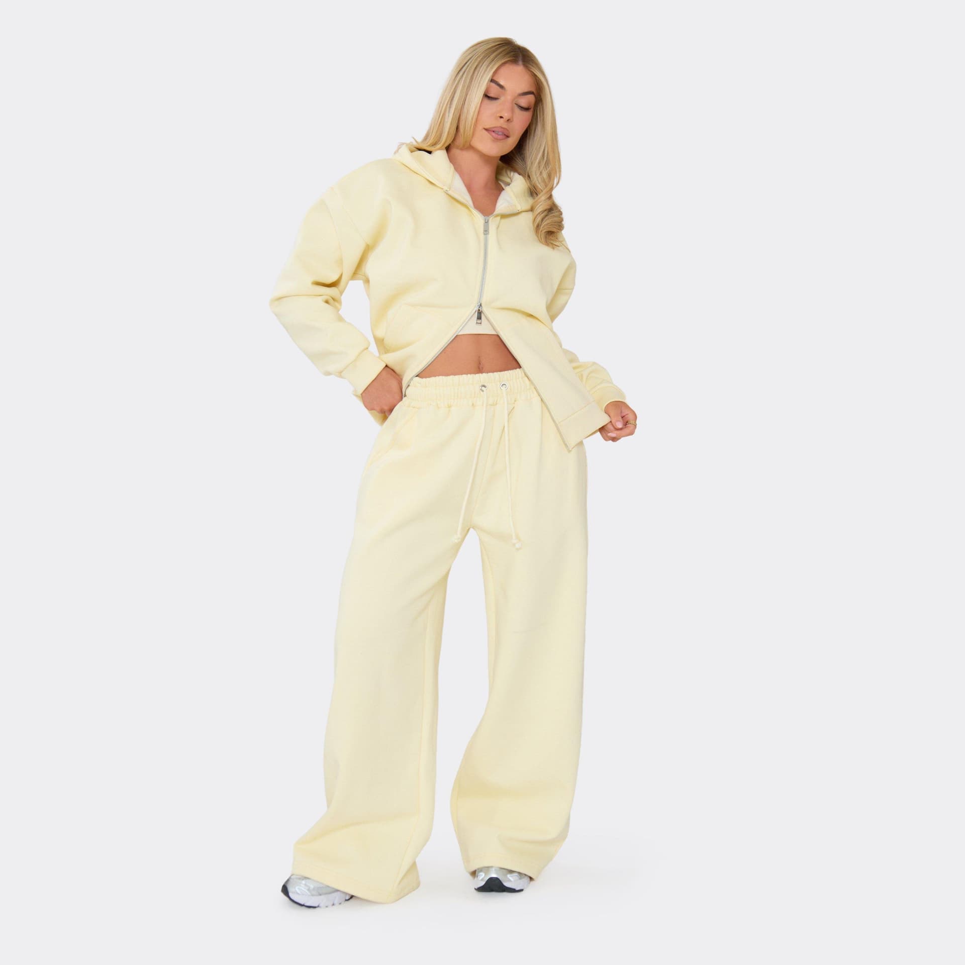 EGO Heavyweight Wide Leg Joggers In Lemon, Women's Size UK 6