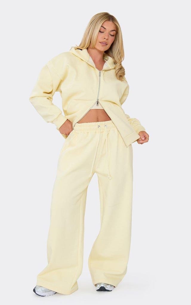 EGO Heavyweight Wide Leg Joggers In Lemon, Women's Size UK 6 - 2