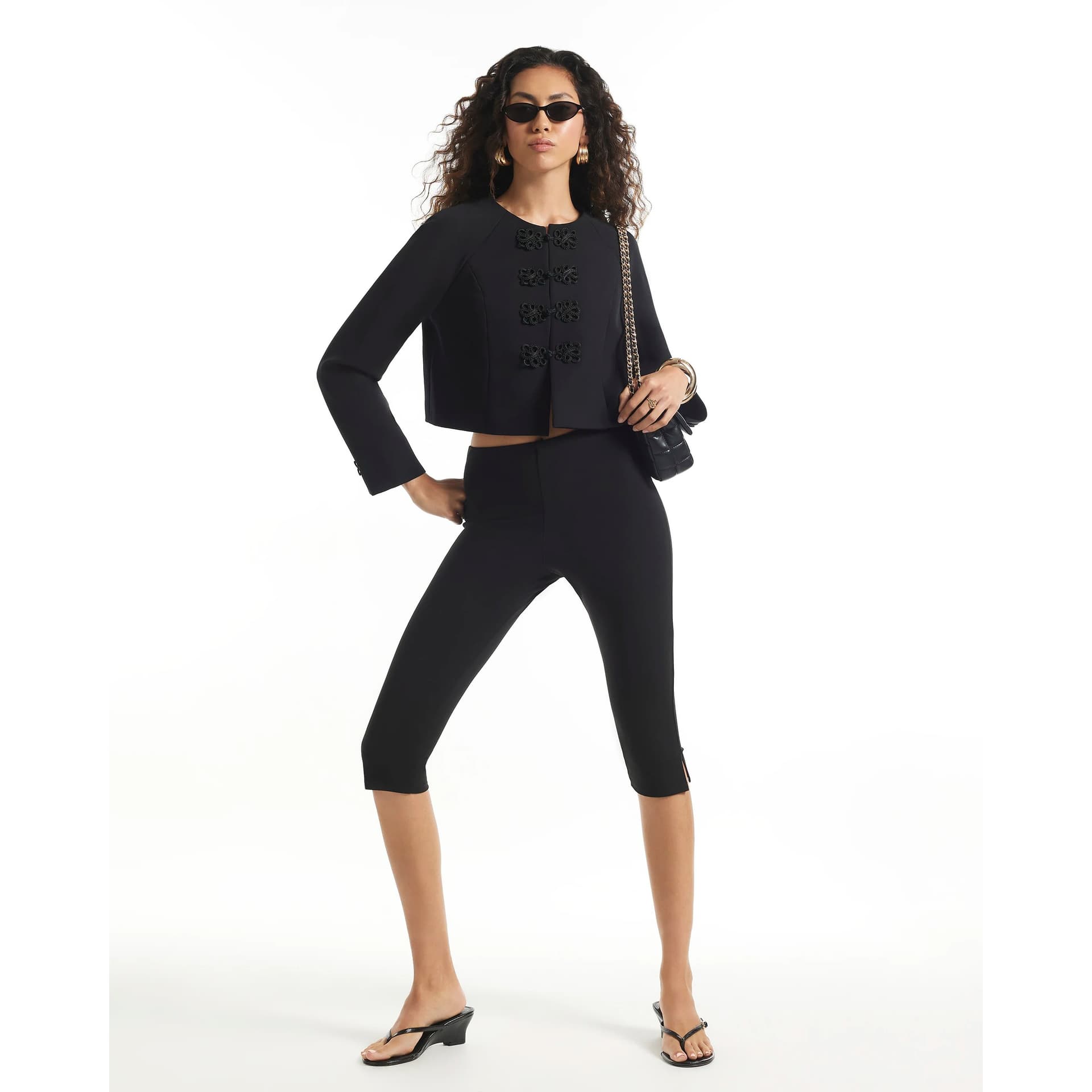 River Island River Island Womens Black Stretch Split Hem Capri Trousers