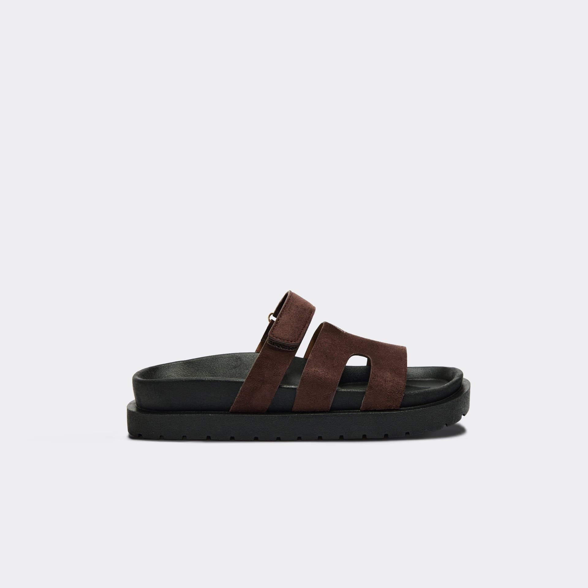 EGO Dawn Gladiator Velcro Strap Chunky Slider Sandal In Brown Faux Suede, Women's Size UK 3
