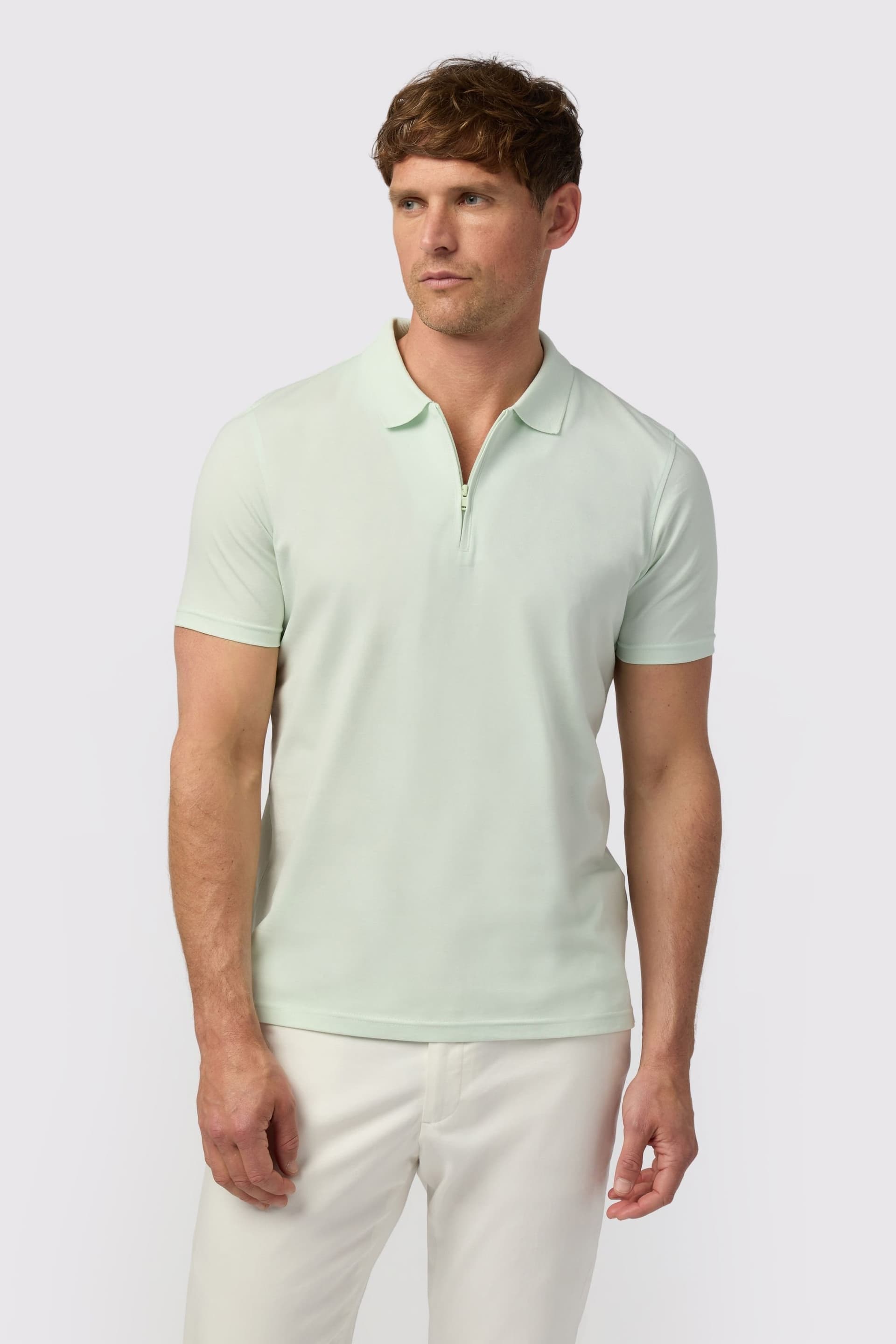 Melka Melka Light Green Quarter Zip Jersey Polo in Cotton