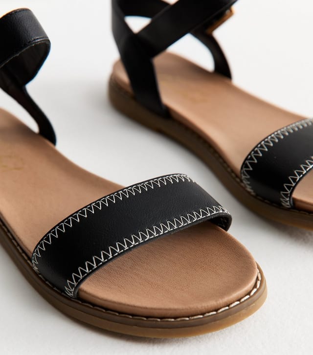New Look Women's Black Stitch Detail Open Toe Sandals New Look - 3