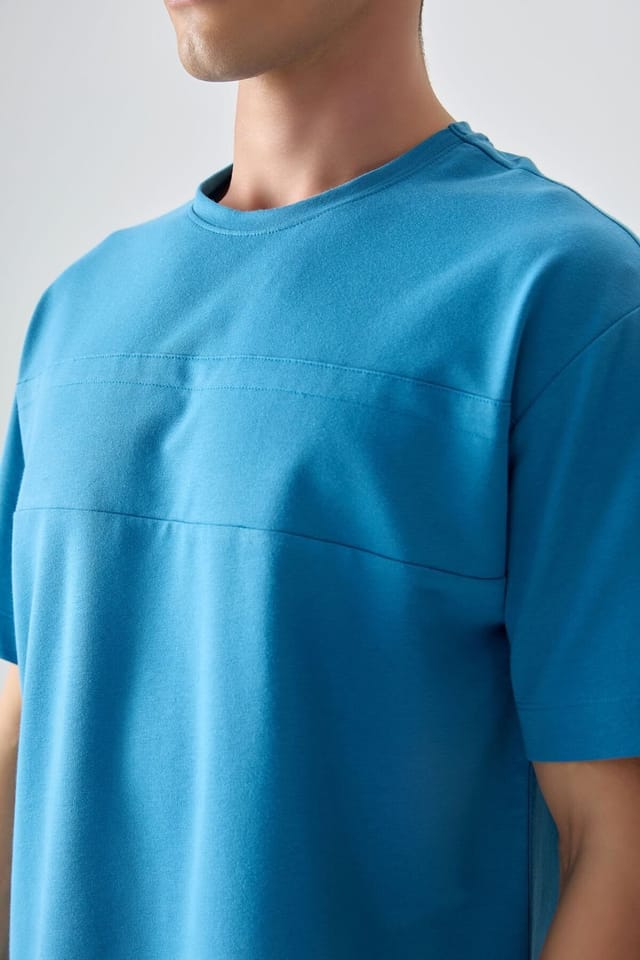 Tommy Life Tommy Life Men's Oversized Crew Neck T-Shirt in Blue - 3