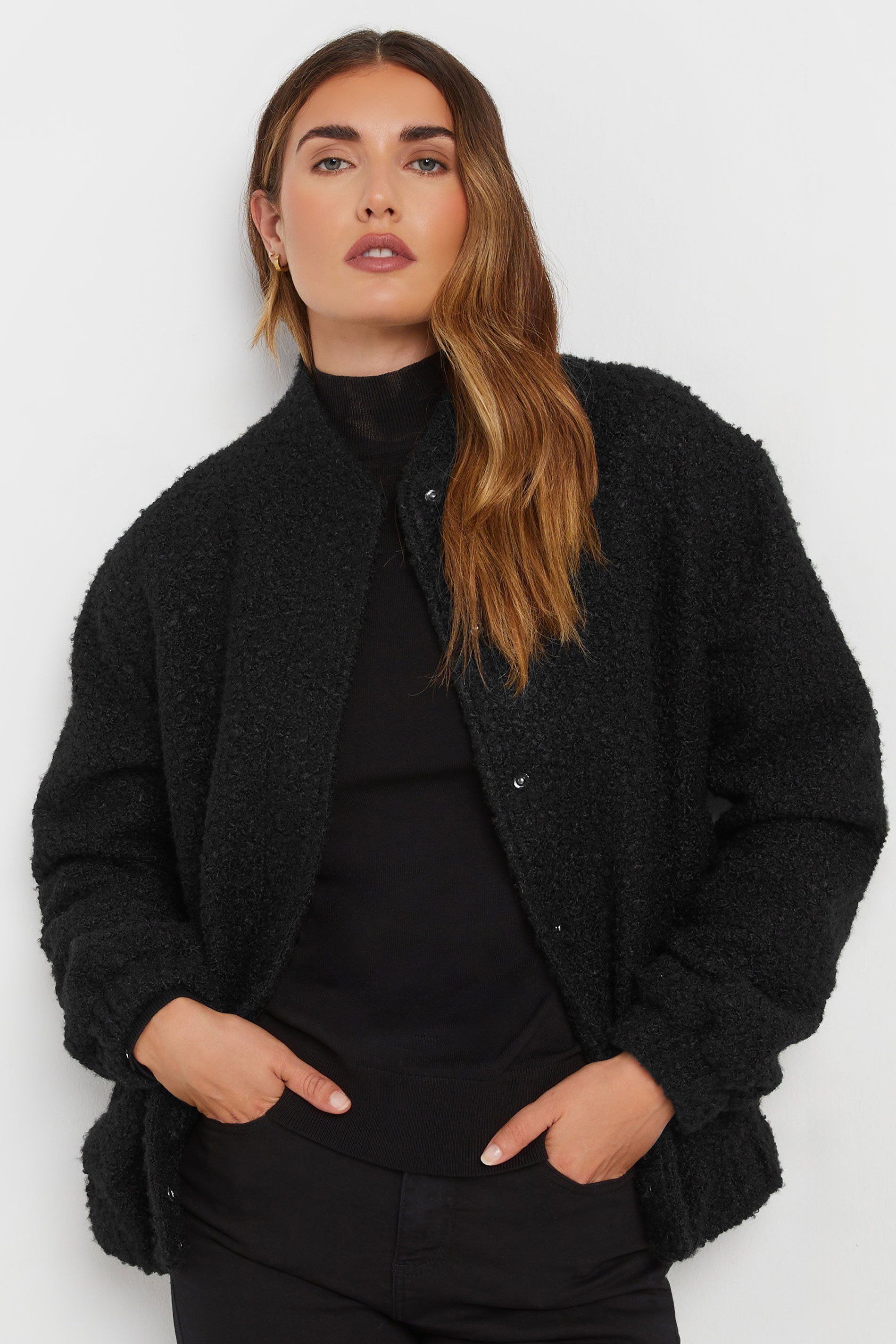 Long Tall Sally Long Tall Sally Women's Tall Boucle Bomber Jacket in Black - 4