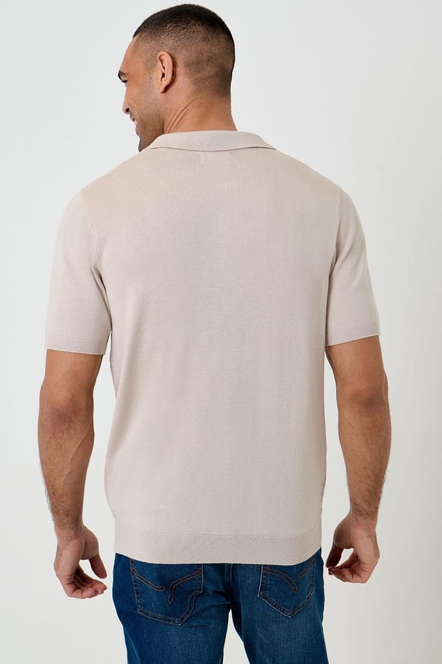 Threadbare Threadbare Men's Textured Knit Quarter Zip Polo in Stone - 2