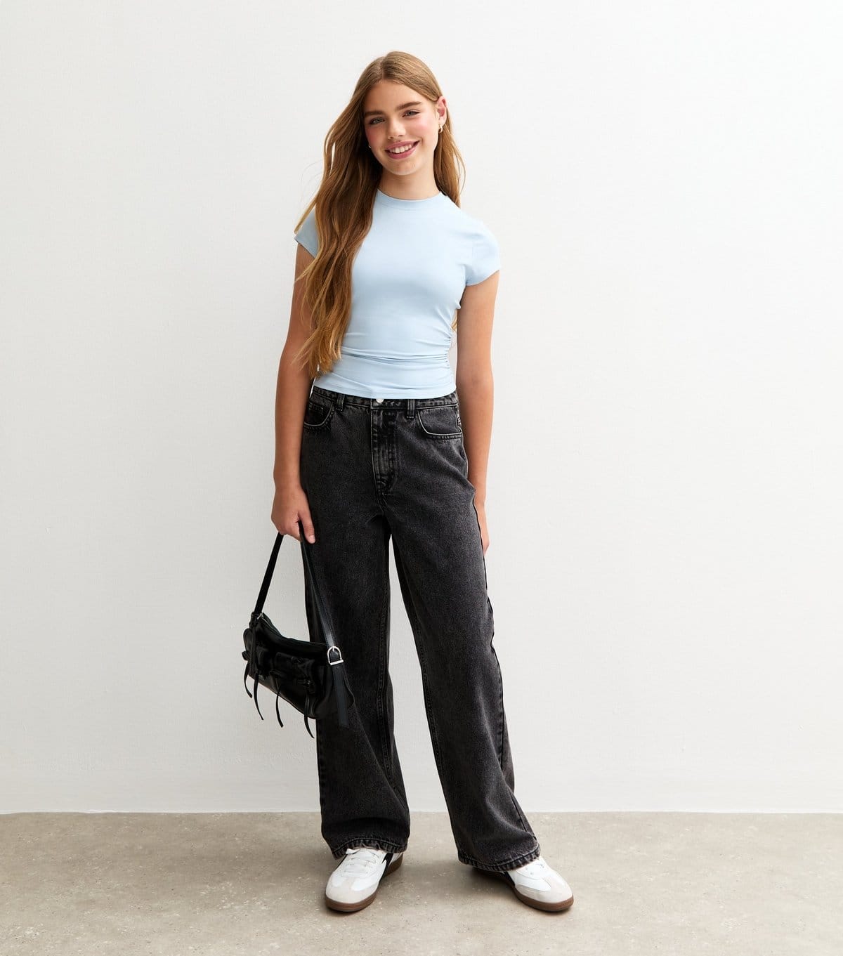 New Look Girls' Light Blue Ruched Side Cap Sleeve T-Shirt New Look - 4