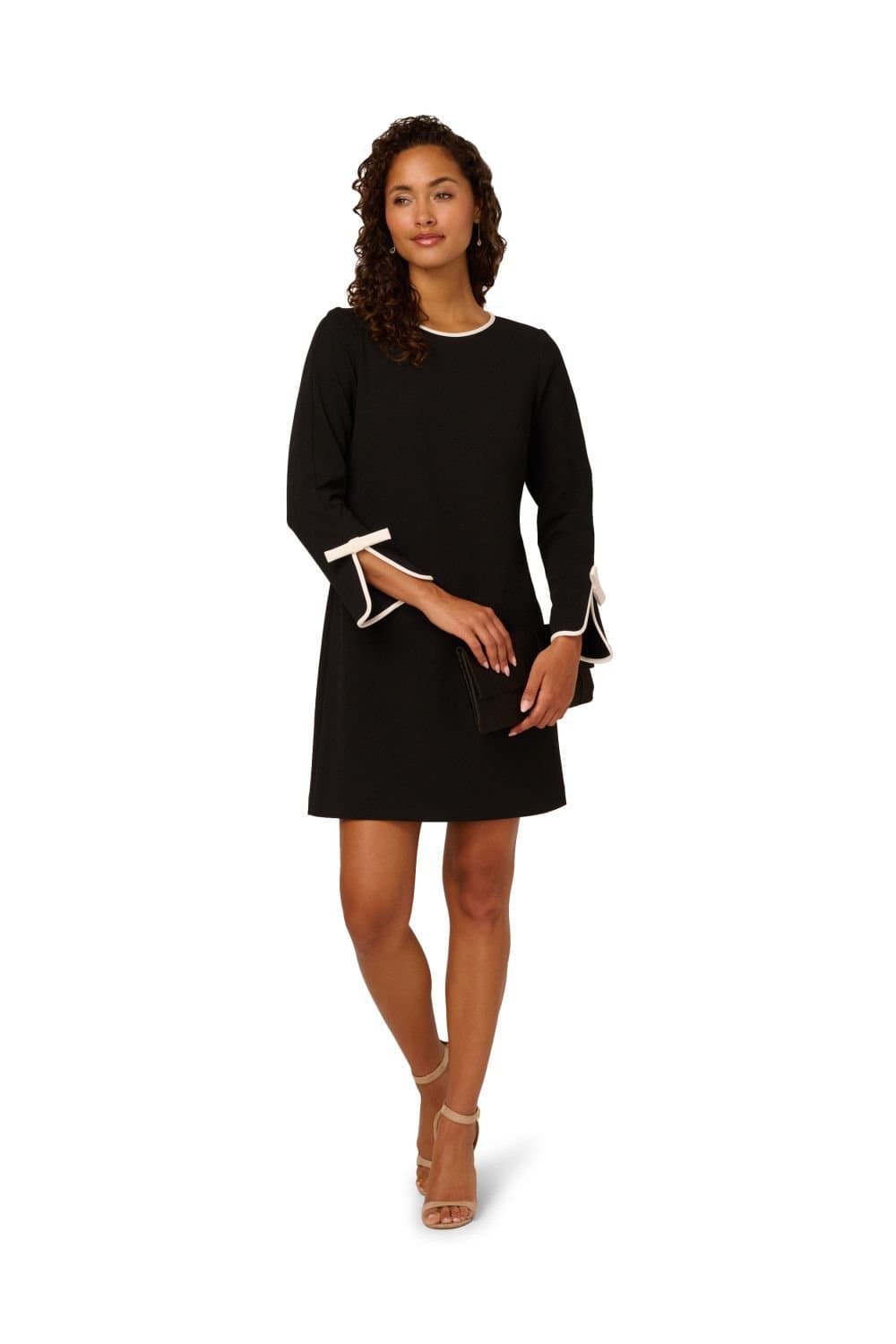 Adrianna Papell Adrianna Papell Women's Long Sleeve Crepe Short Dress in Black