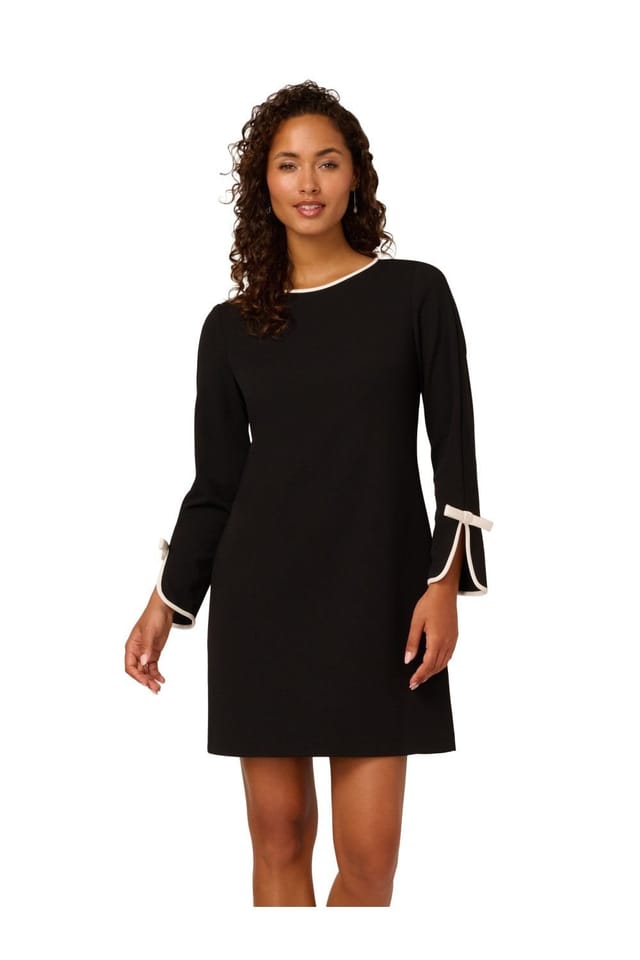 Adrianna Papell Adrianna Papell Women's Long Sleeve Crepe Short Dress in Black - 2