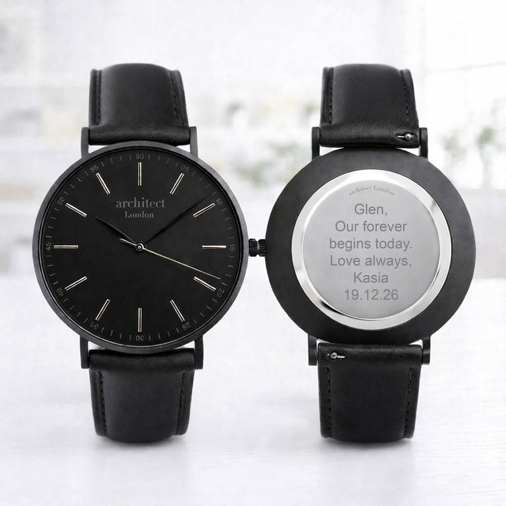 Wear We Met Wear We Met Men's Personalised Architect London Minimalist Watch - Engraved in Black