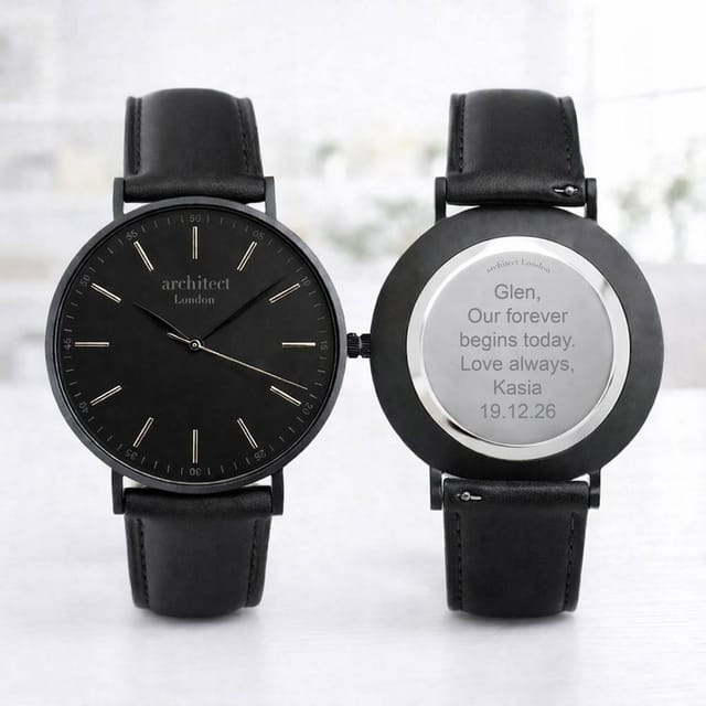 Wear We Met Wear We Met Men's Personalised Architect London Minimalist Watch - Engraved in Black - 2