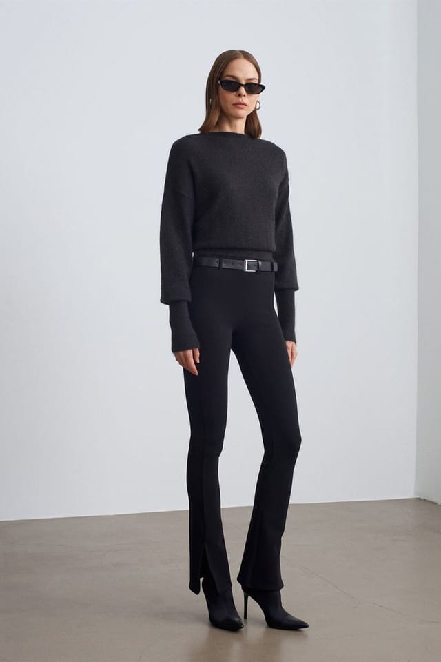 Dilvin Dilvin Women's Belted Skinny Flare Pants in Black - 2