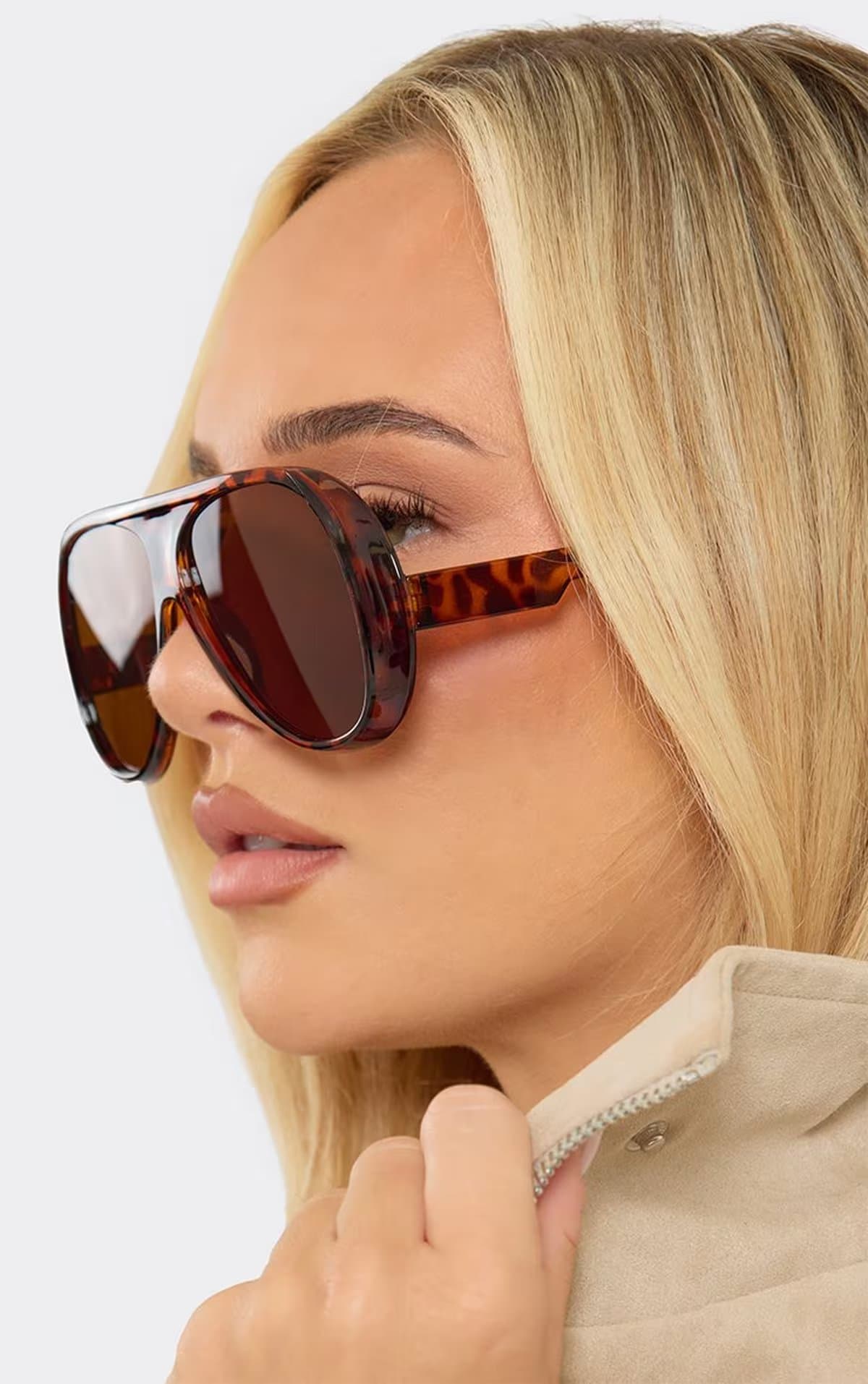 EGO Oversized Oval Shaped Tinted Lense Sunglasses In Brown Tortoise Print, Women's Size UK 0
