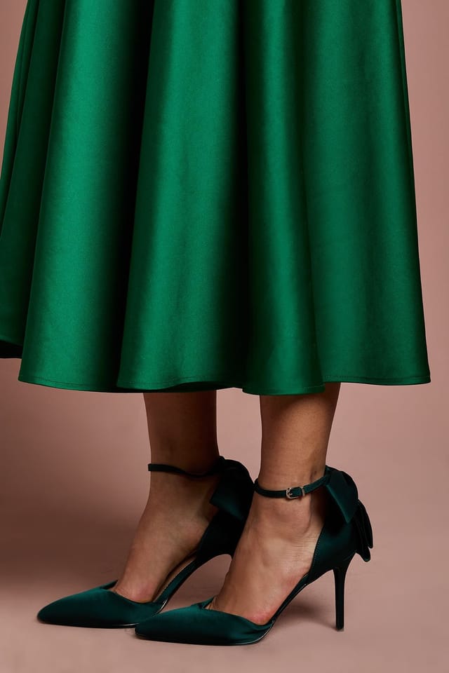 Coast Coast Women's Kittie Satin Back Bow Pointed High Stiletto Heel Court Shoes in Emerald - 3