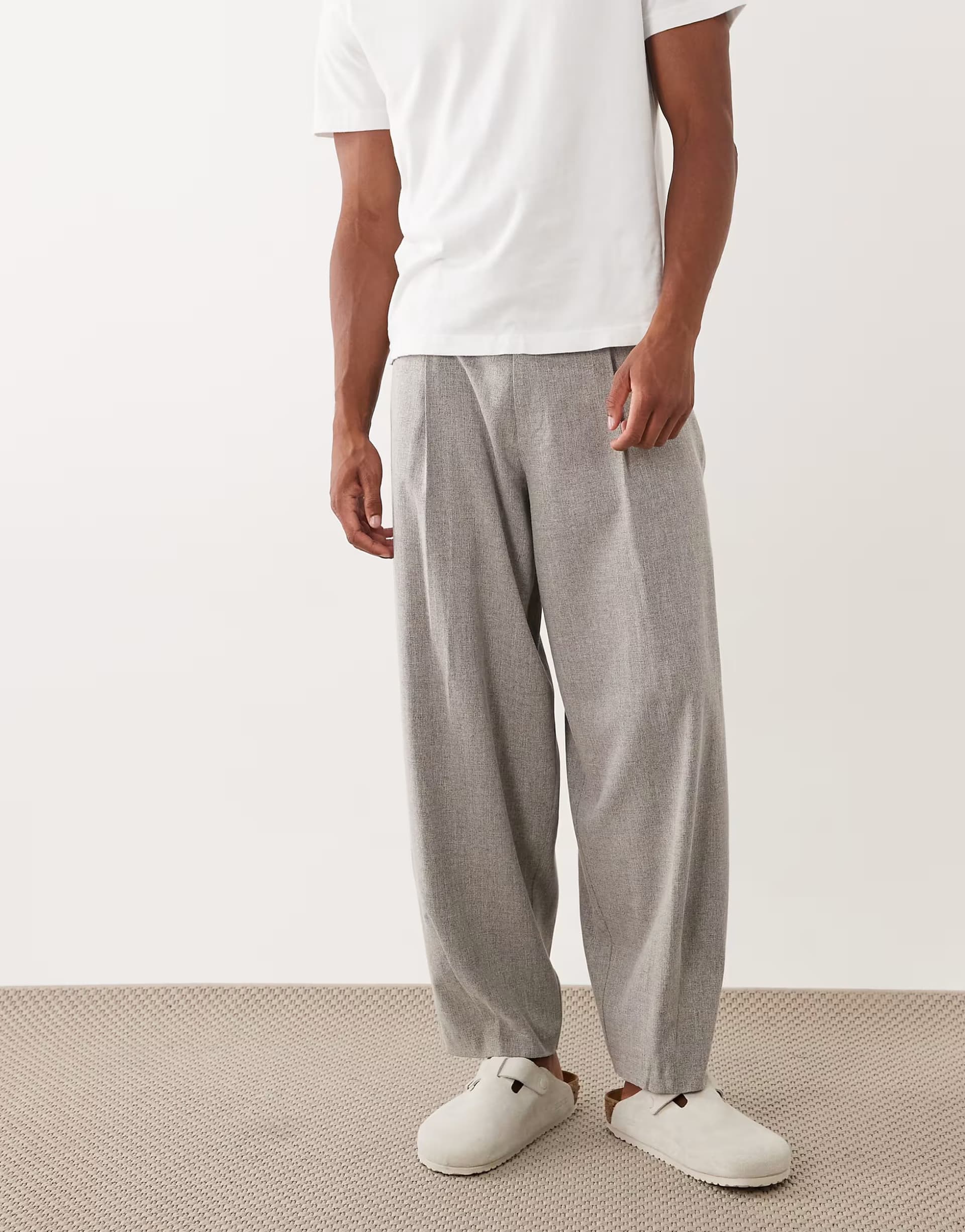 ASOS ASOS DESIGN smart barrel leg trousers in grey linen look texture