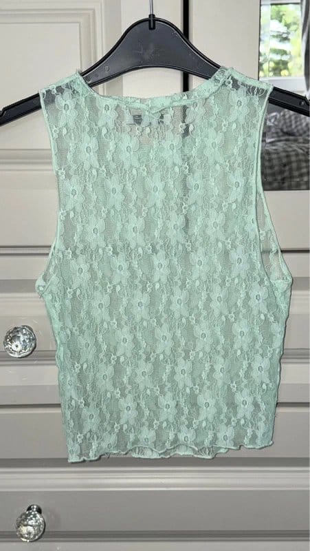 Bershka Mint Green Lace Sleeveless Crop Top