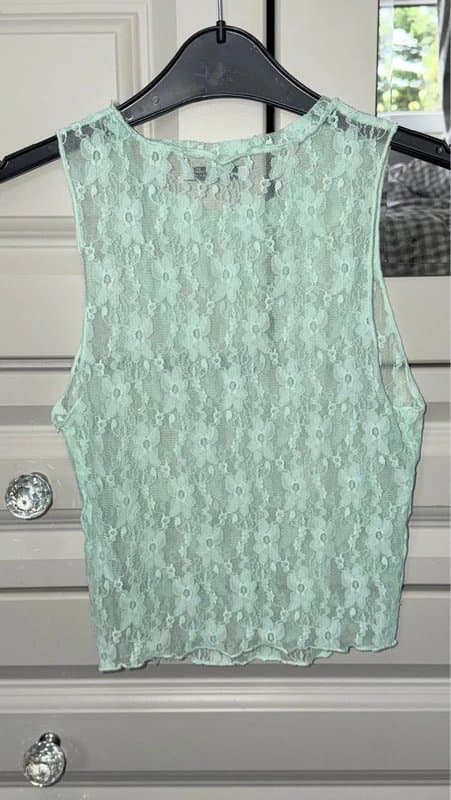 Bershka Bershka Mint Green Lace Sleeveless Crop Top Summer Size XS