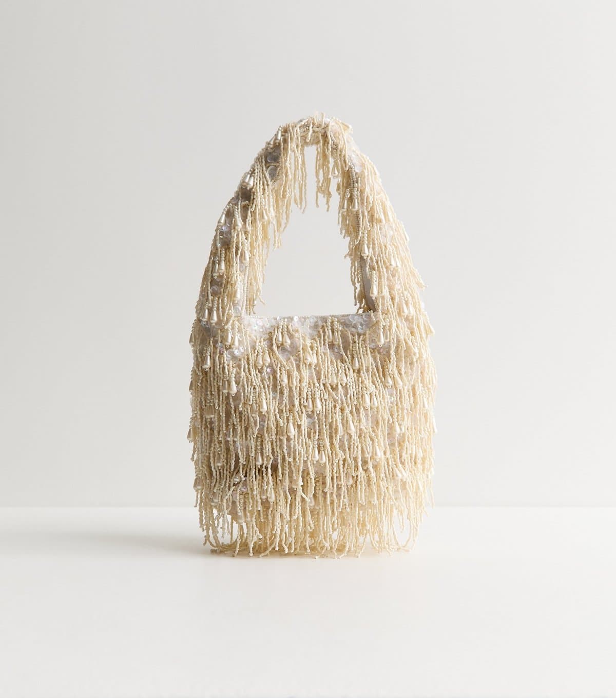 New Look New Look Cream Beaded Fringe Shoulder Grab Bag