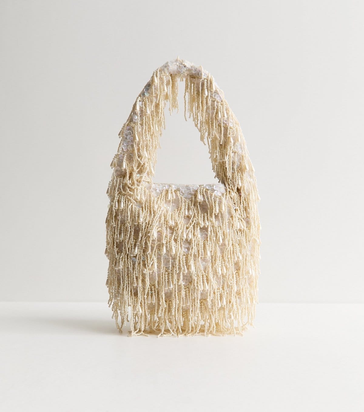 New Look Cream Beaded Fringe Shoulder Grab Bag New Look - 4