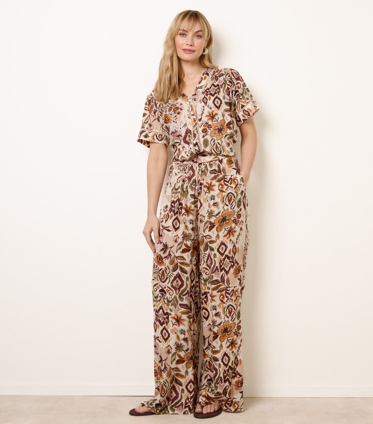 Blue Vanilla Women's Brown Floral Print Wide Leg Trousers Blue Vanilla New Look