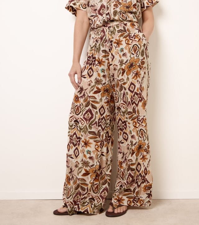 Blue Vanilla Women's Brown Floral Print Wide Leg Trousers Blue Vanilla New Look - 2