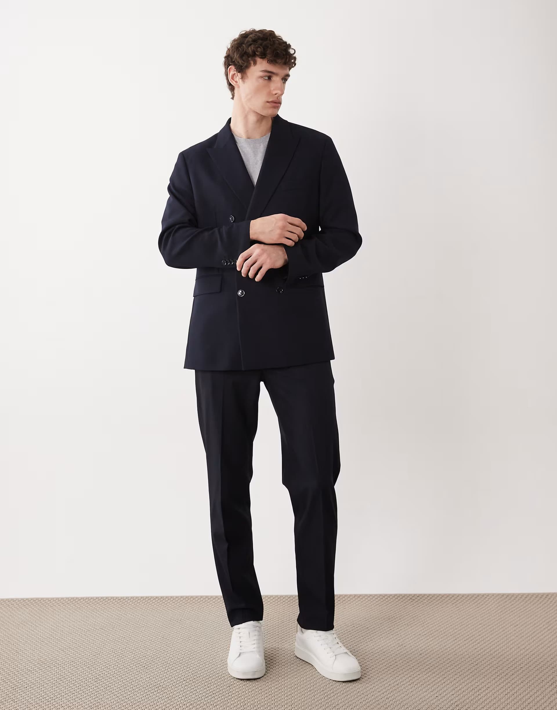 ASOS Mango slim fit double breasted suit blazer & trouser co-ord in navy