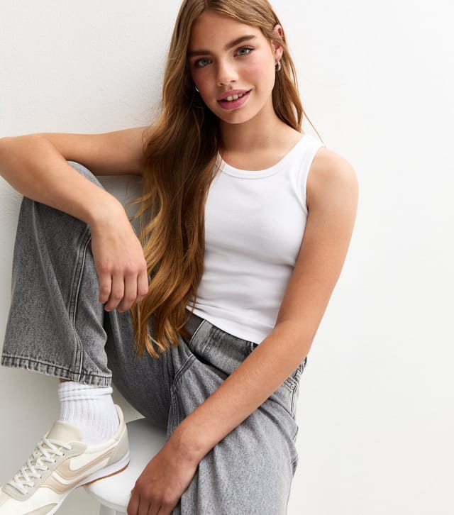 New Look Girls' White Ribbed Racer Back Vest New Look - 2