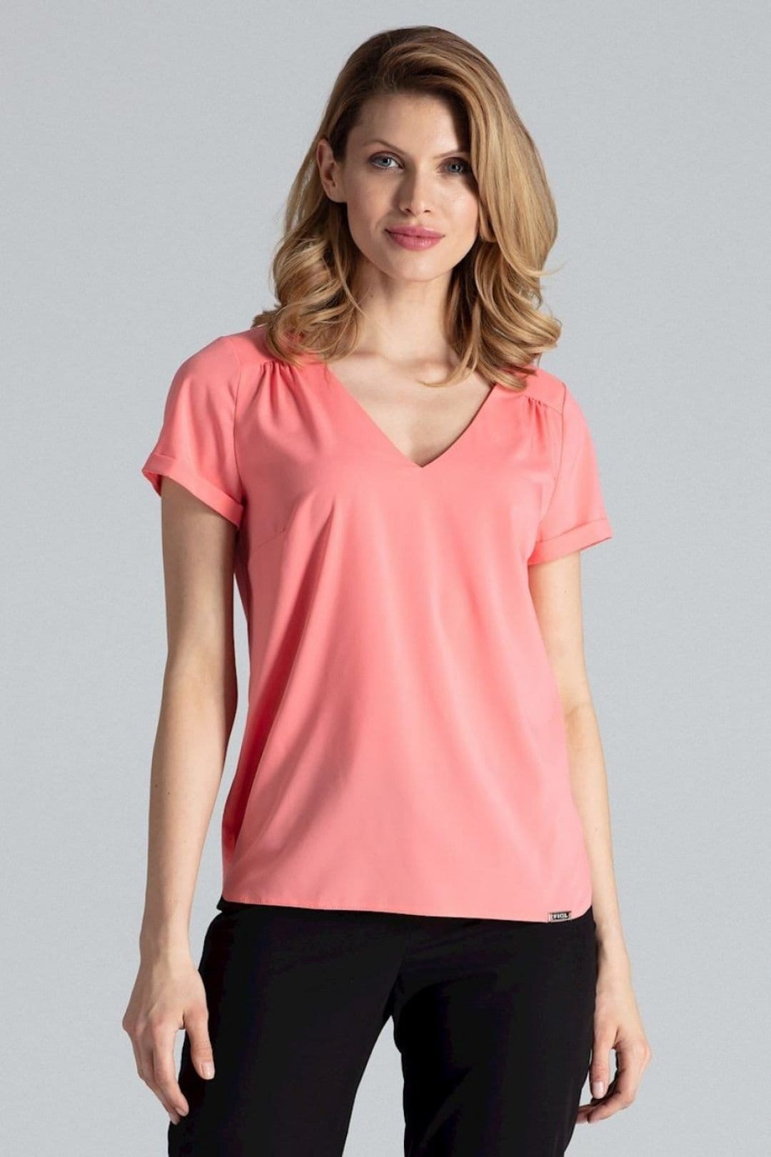 Love Lace Pink Heart Neck Blouse with Pleats