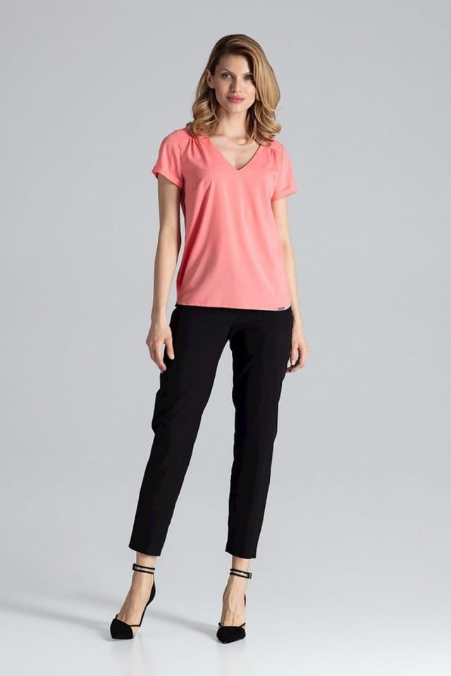 Love Lace Love Lace Women's Heart Neck Short Sleeve Blouse with Pleats Style 132478 in Pink - 2