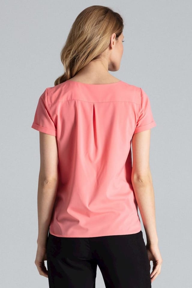 Love Lace Love Lace Women's Heart Neck Short Sleeve Blouse with Pleats Style 132478 in Pink - 3