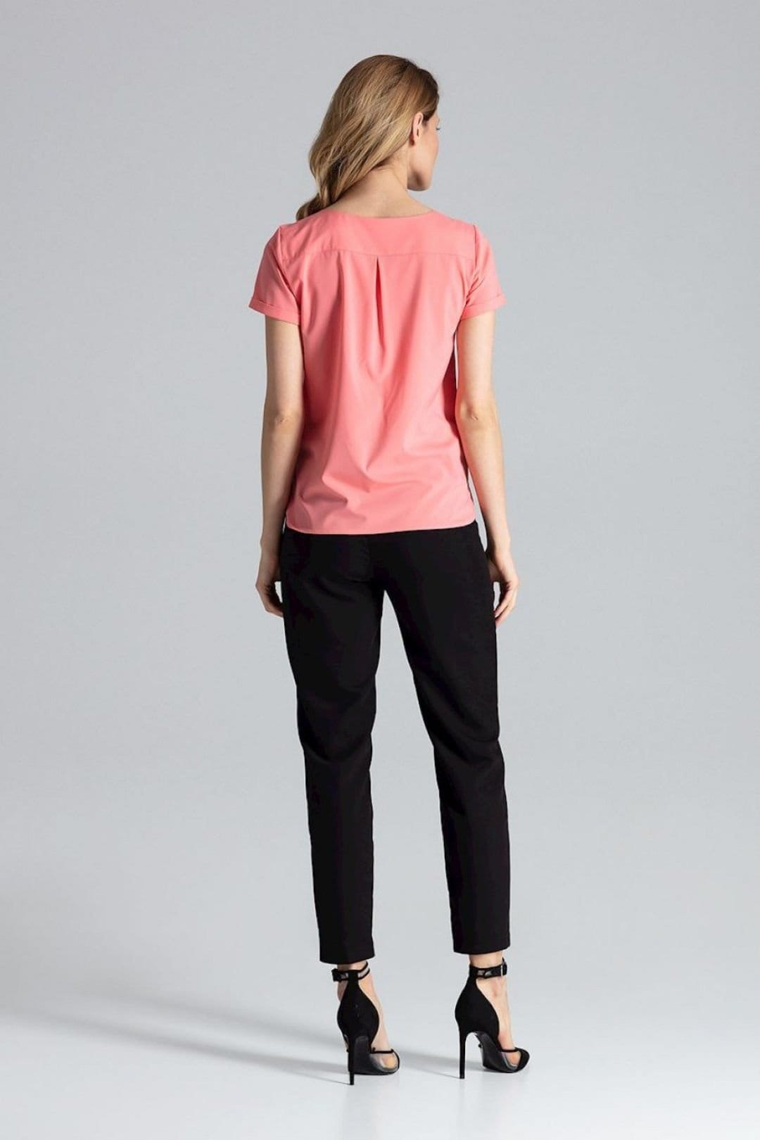 Love Lace Love Lace Women's Heart Neck Short Sleeve Blouse with Pleats Style 132478 in Pink - 4
