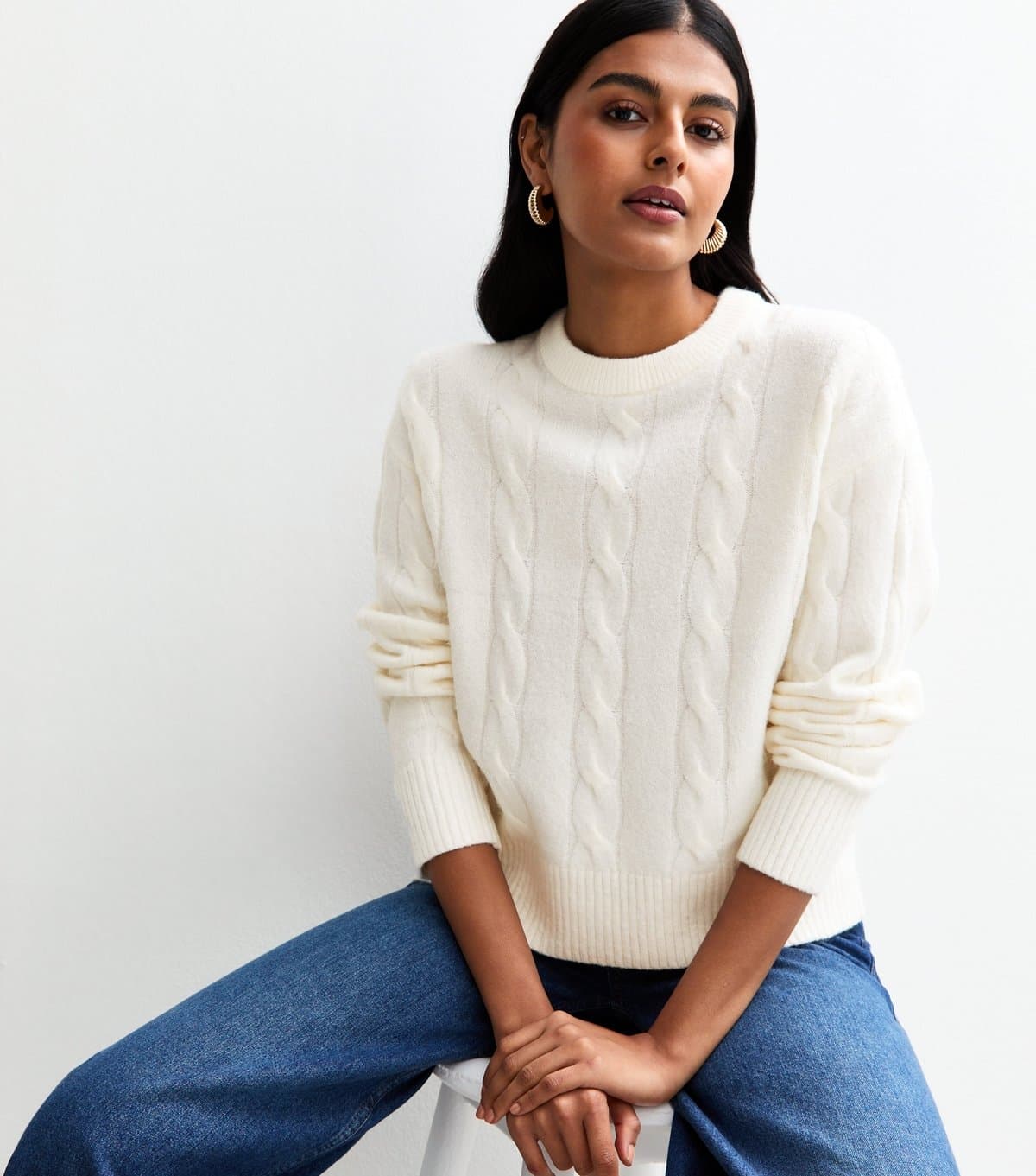 New Look Women's Cream Cable Knit Crew Neck Jumper New Look