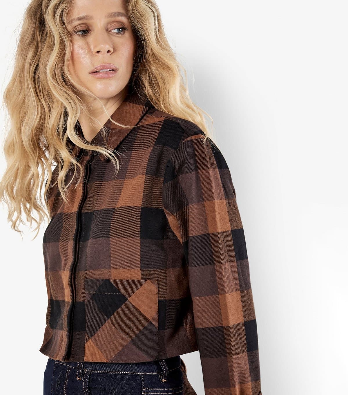 Apricot Women's Brown Check Cropped Shirt Apricot New Look
