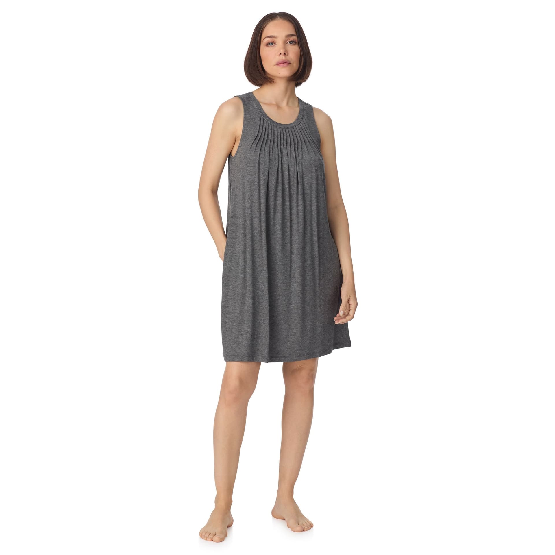 DKNY DKNY Grey Sleeveless Crew Neck Midi Sleep Tank Chemise