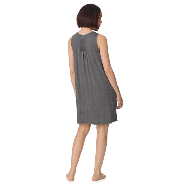 DKNY DKNY Women's Sleeveless crew neck midi sleep tank chemise with pleats in grey - 2