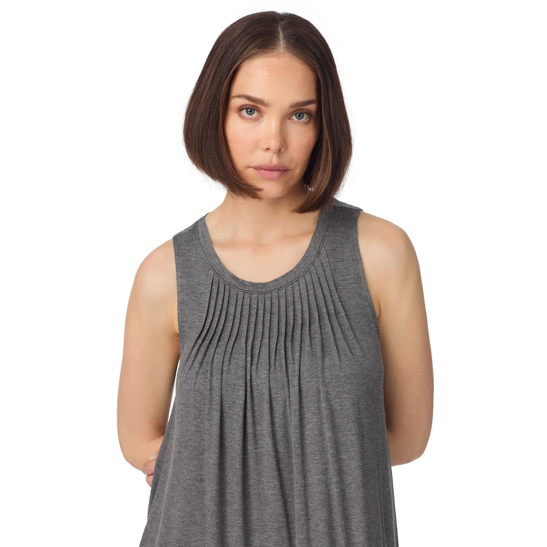 DKNY DKNY Women's Sleeveless crew neck midi sleep tank chemise with pleats in grey - 4