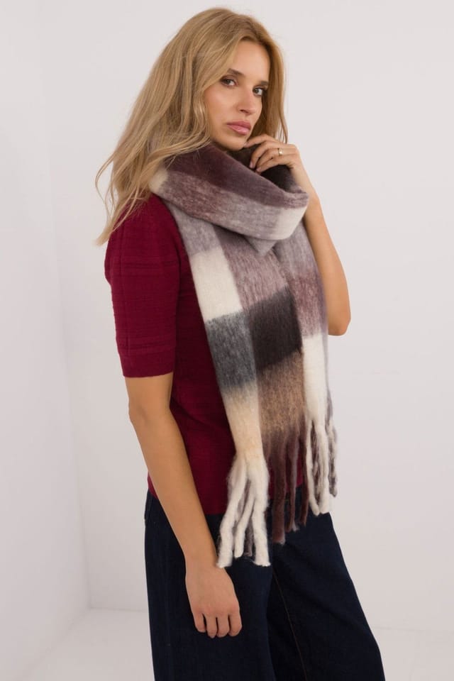 Love Lace Love Lace Women's Elegant Long Polyester Check Scarf with Tassels for Winter in Brown - 2