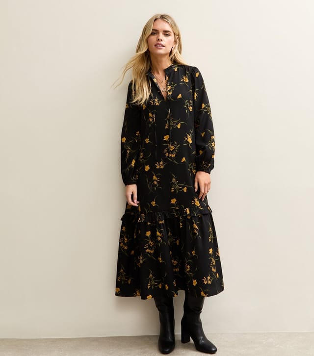 New Look Women's Petite Black Botanical Crepe Smock Midi Dress New Look - 3