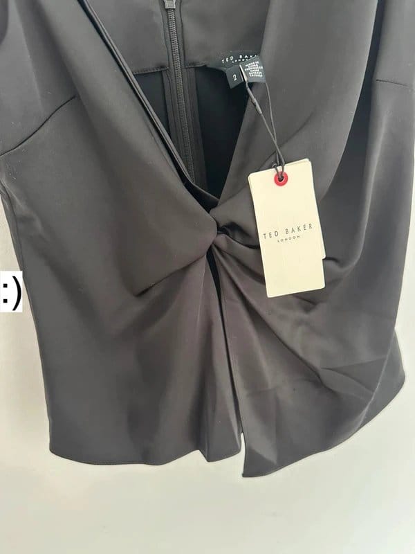 Ted Baker Ted baker cami top 10 size 2 black satin v neck twist front occasion new - 1