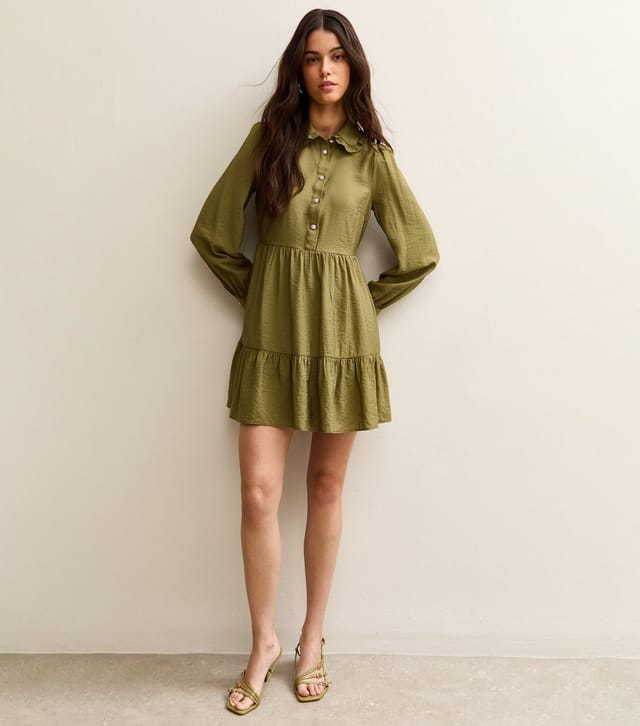 New Look Women's Light Khaki Tiered Mini Shirt Dress New Look - 2