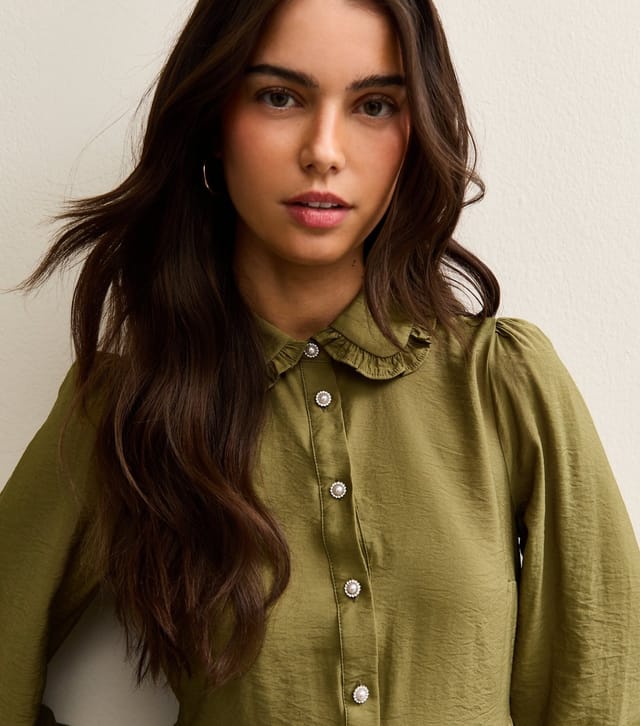 New Look Women's Light Khaki Tiered Mini Shirt Dress New Look - 3