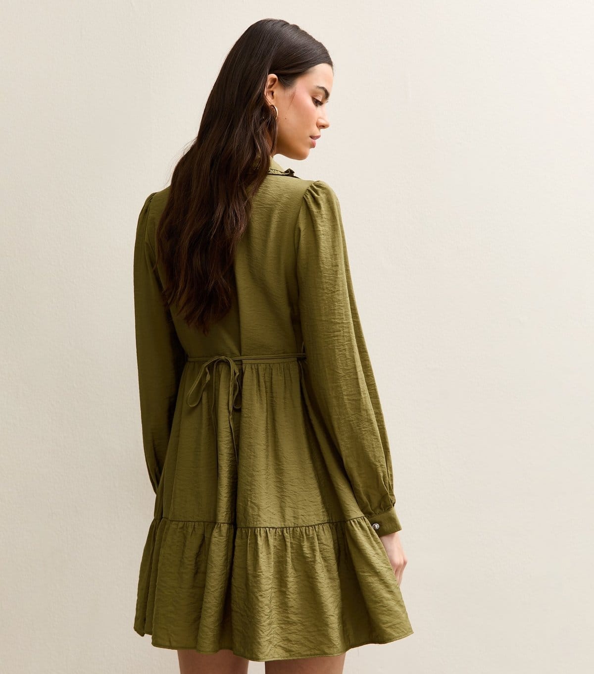 New Look Women's Light Khaki Tiered Mini Shirt Dress New Look - 4