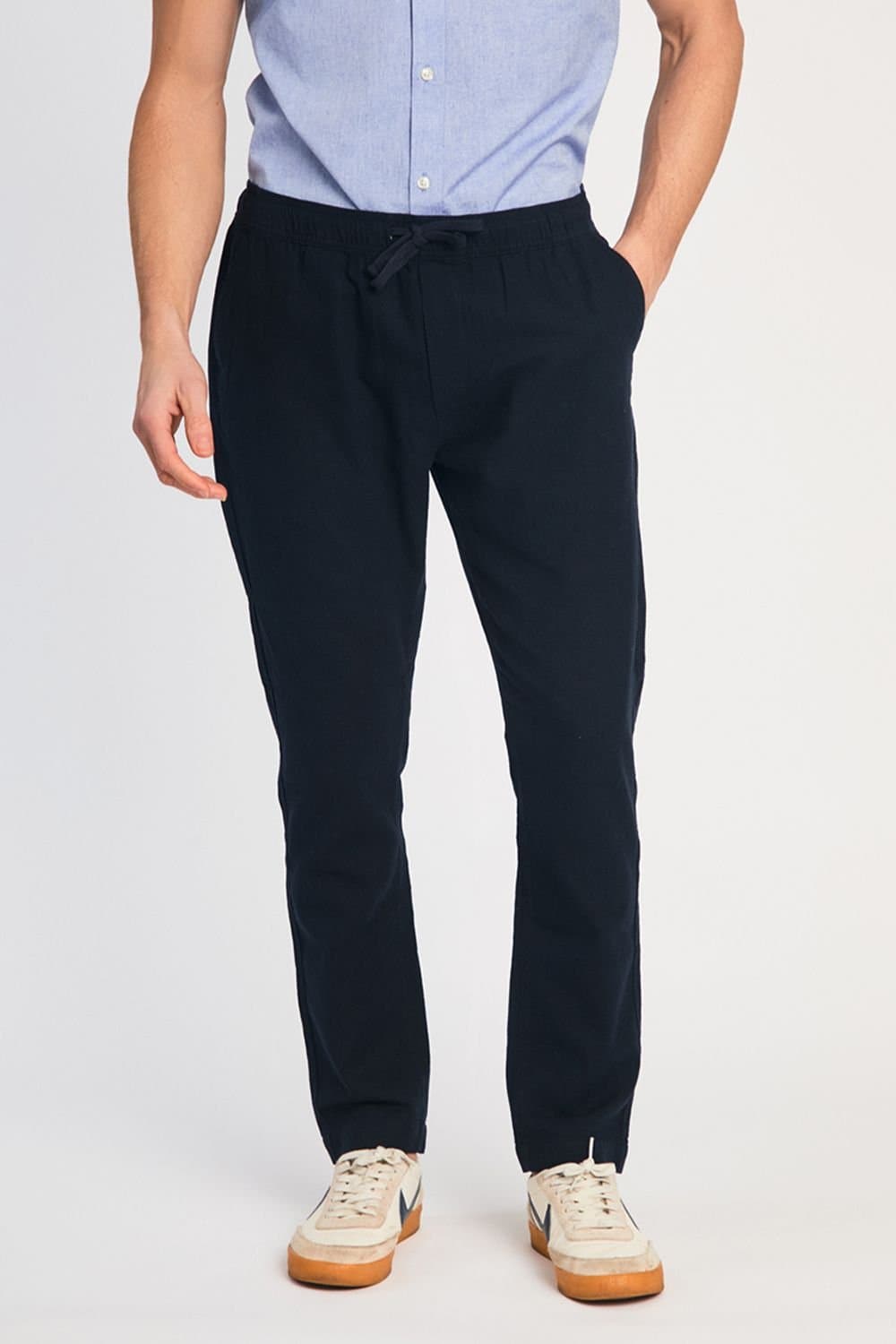 French Connection French Connection Men's Linen Blend Cuffed Trousers in Navy