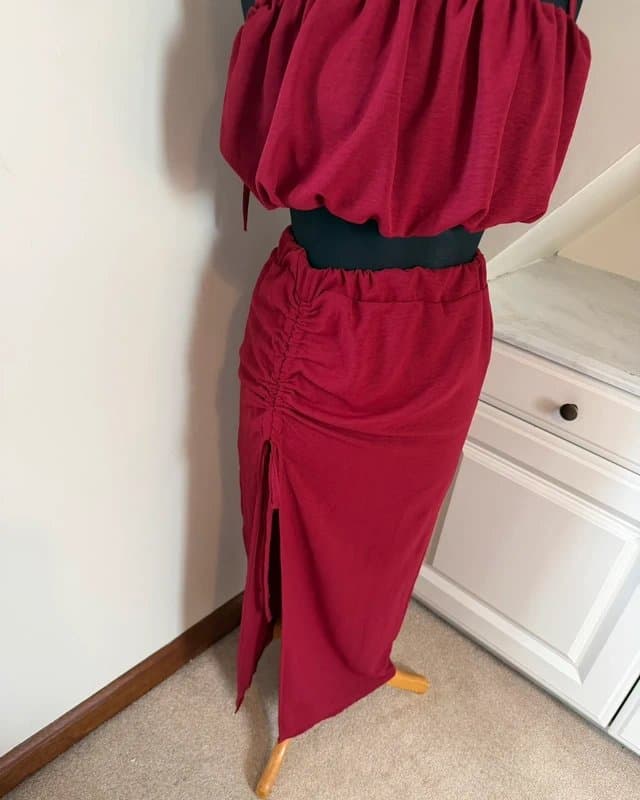 New Collection New Collection Italy Burgundy Ruched Maxi Skirt & Tie Shoulder Crop Top Co-ord Set One Size 8-12