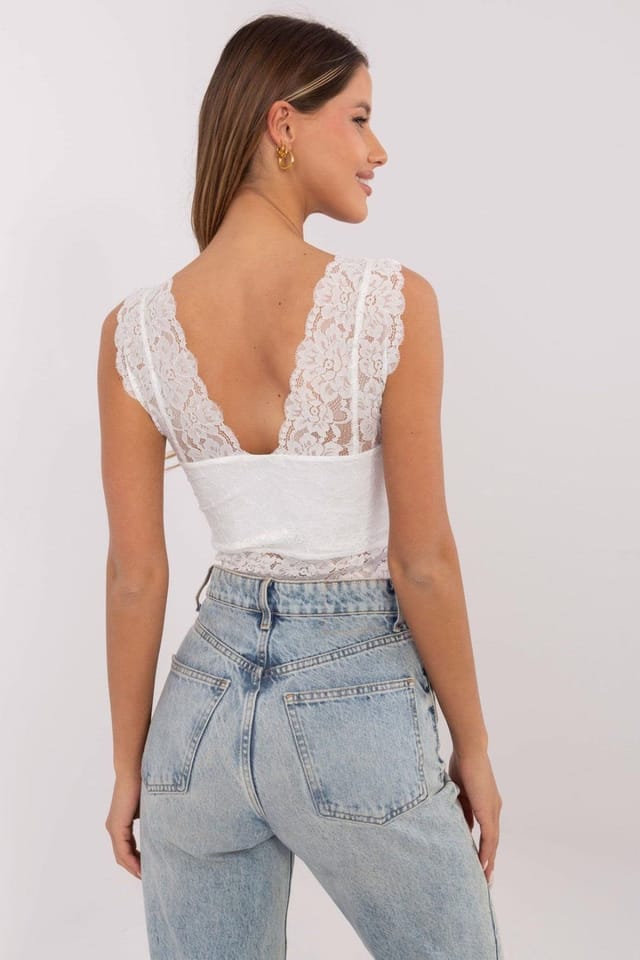 Love Lace Love Lace Women's Elegant Lace Openwork V Neck Sleeveless Top in White - 3